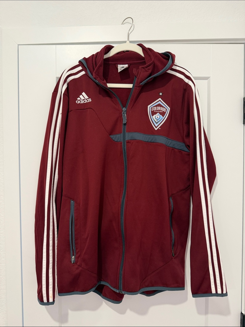 adidas Burgundy Colorado Rapids Hooded Track Jacket with White Stripes